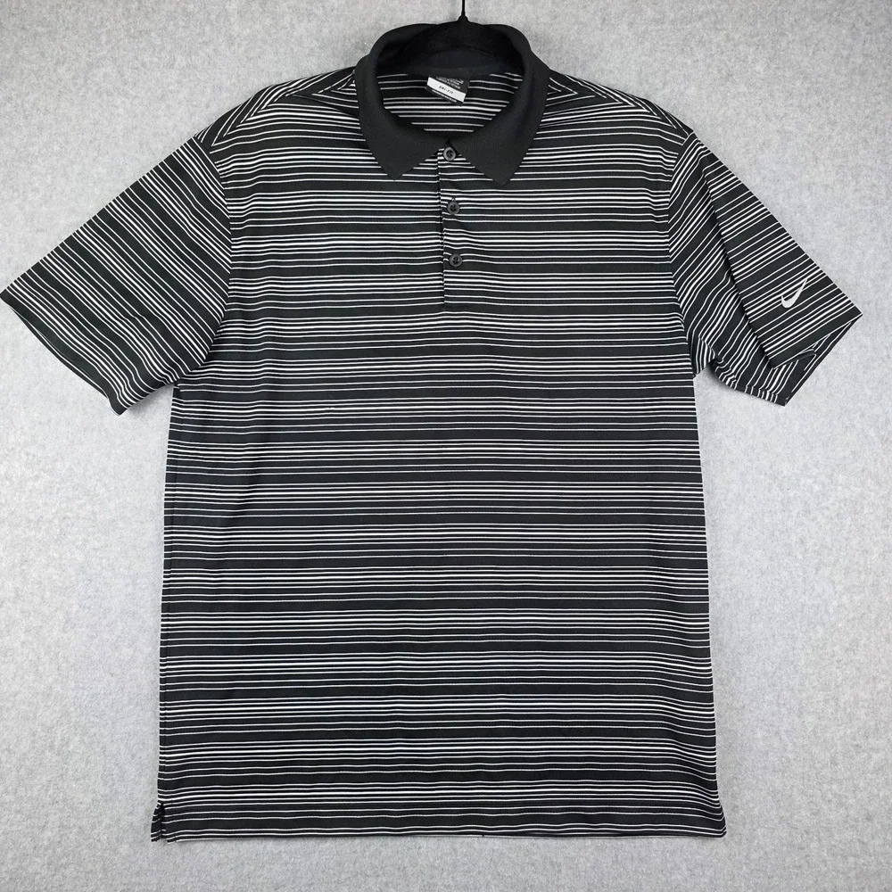 Nike‎ Men's Golf Tour Polo Dri-Fit Performance Black & White Striped Size Medium